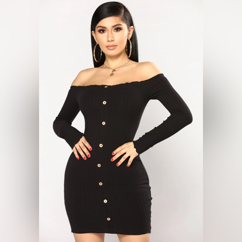 NEW FashionNova Black Jacklyn Off Shoulder Mini Dress - Women’s Size XS